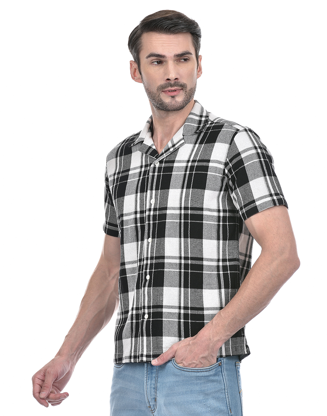Numero Uno Men Checkered Black Shirt